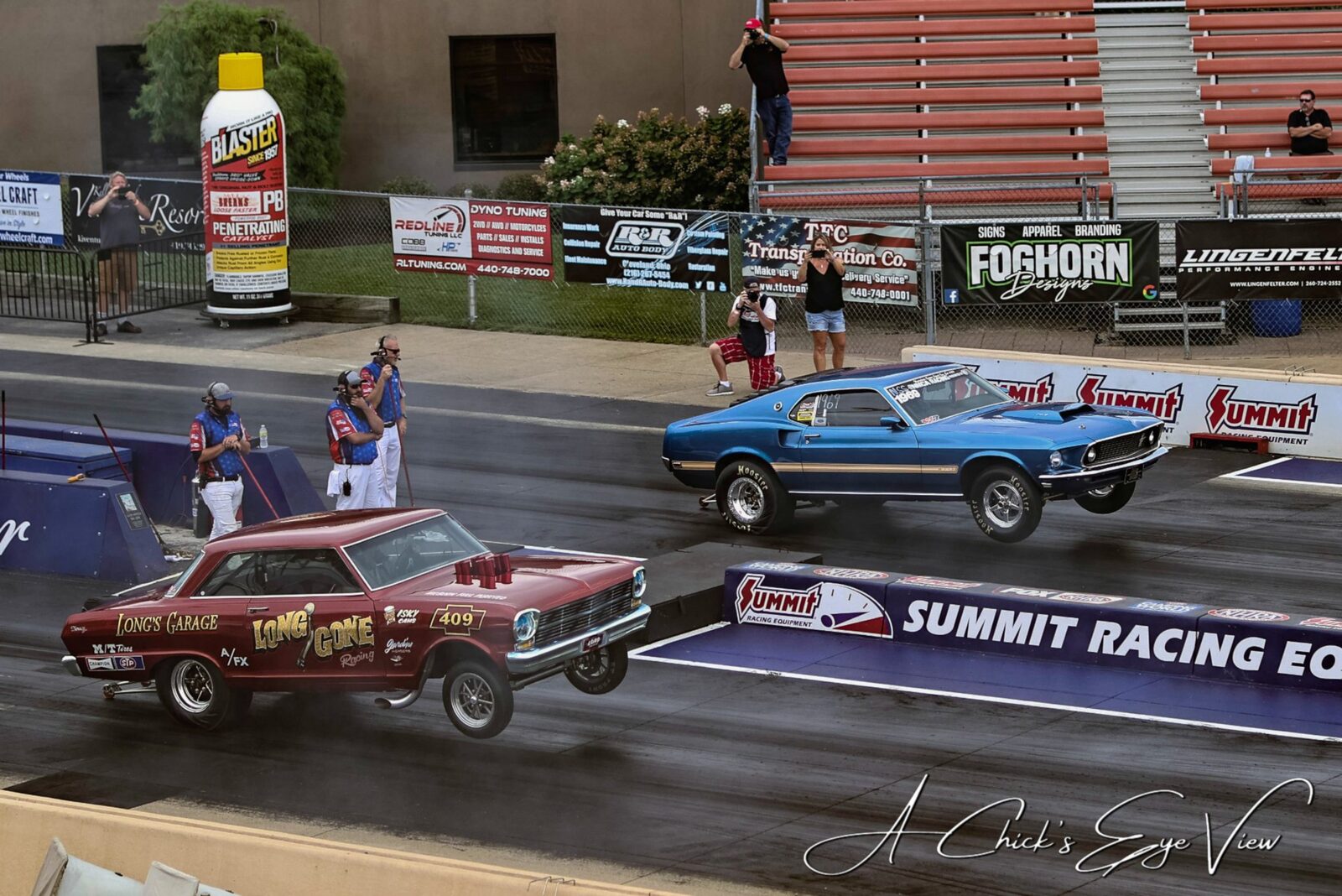 Long Gone, a red Chevy II, staged on the line